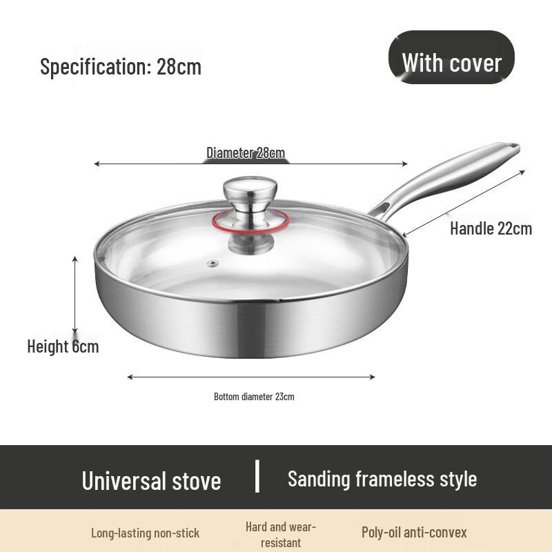 Lilang 304 Stainless Steel Uncoated American Frying Pan