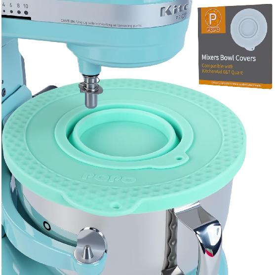 Silicone Mixer Bowl Cover Compatible with KitchenAid 6-7 Quart Bowl-Lift Stand Mixers, Airtight Lid with Collapsible Small Bowl, Splash Guard, зелёный