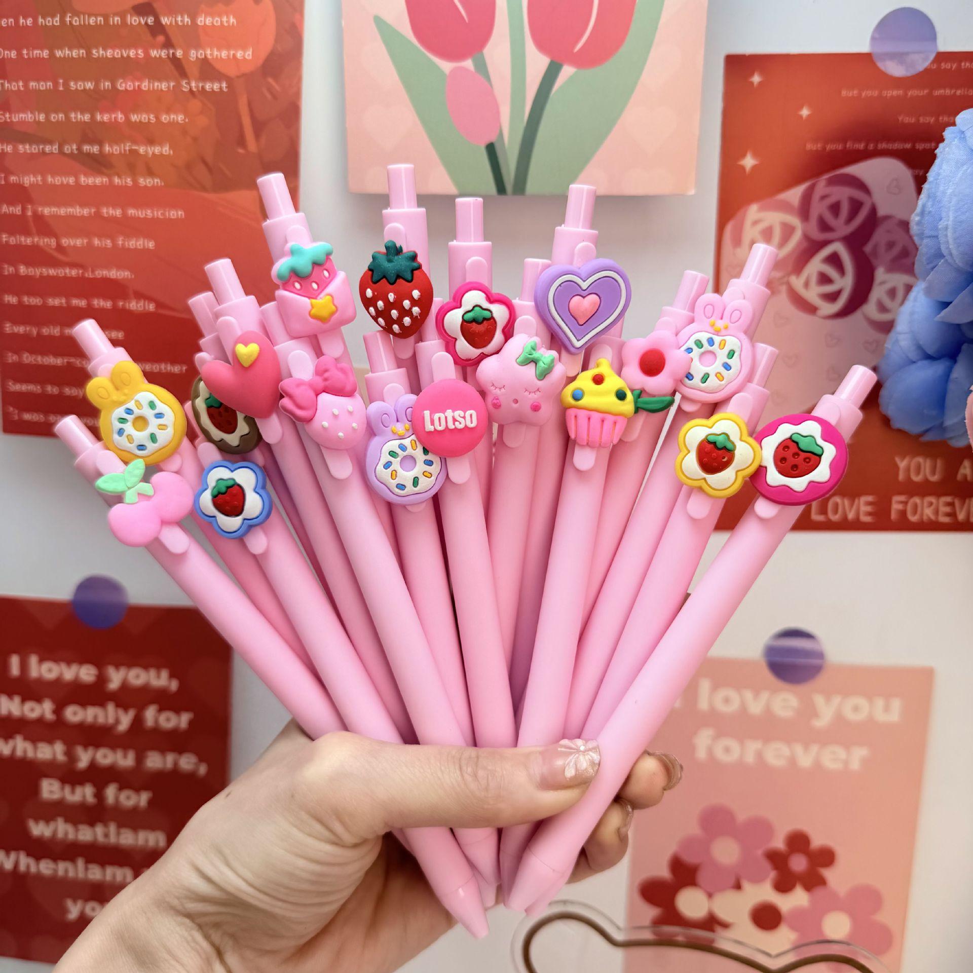 

10Pcs Cute Sweet Pink Ballpoint Pen Cartoon Press Pen 0.7mm Black Ink School Supplies Stationery Funny Pens Exam Signature Neutral Pen Random style 10Pcs