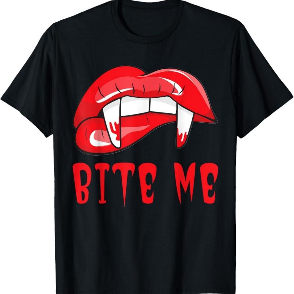 Beiß mich Sexy Frau Vampirmund Lippen Blut Reißzähne Zähne T-Shirt