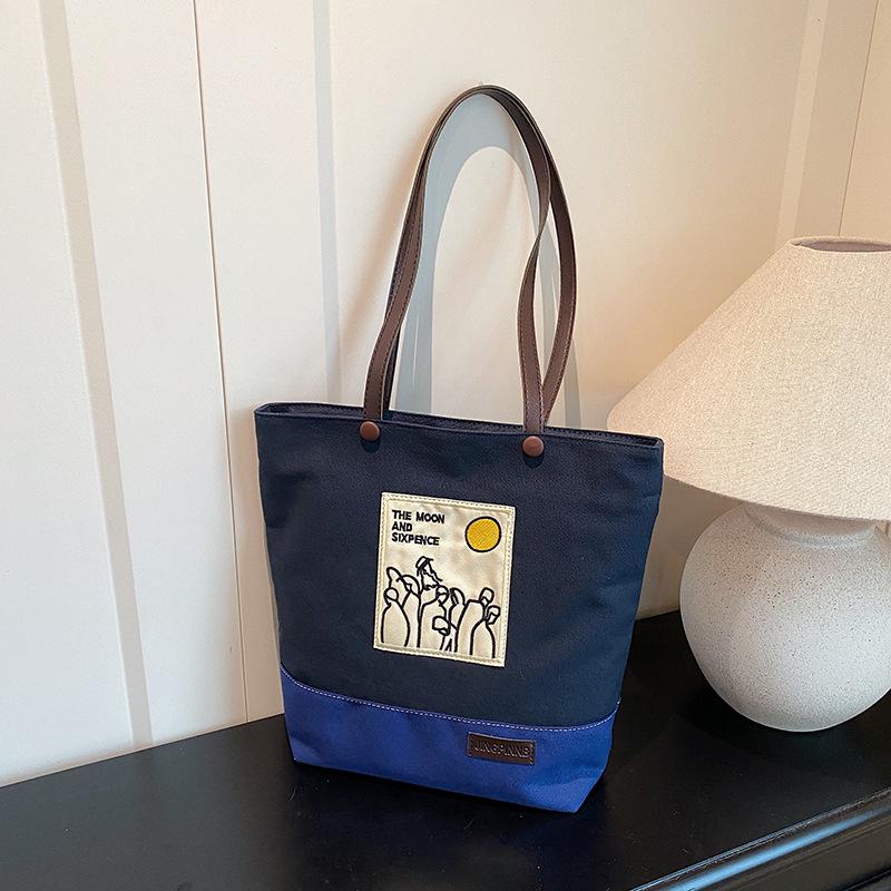 

Женская повседневная холщовая сумка-тоут 2025: Вместительная, универсальная наплечная сумка для колледжа и поездок на работу синий