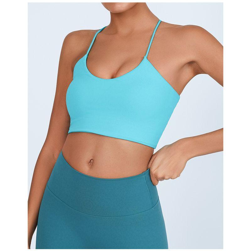 

With Chest Pad Foreign Trade Sports Fitness Vest Women s Nude Feeling Beauty Back High Elastic Quick-Drying Running Yoga Training Sling Bra Turquoise M