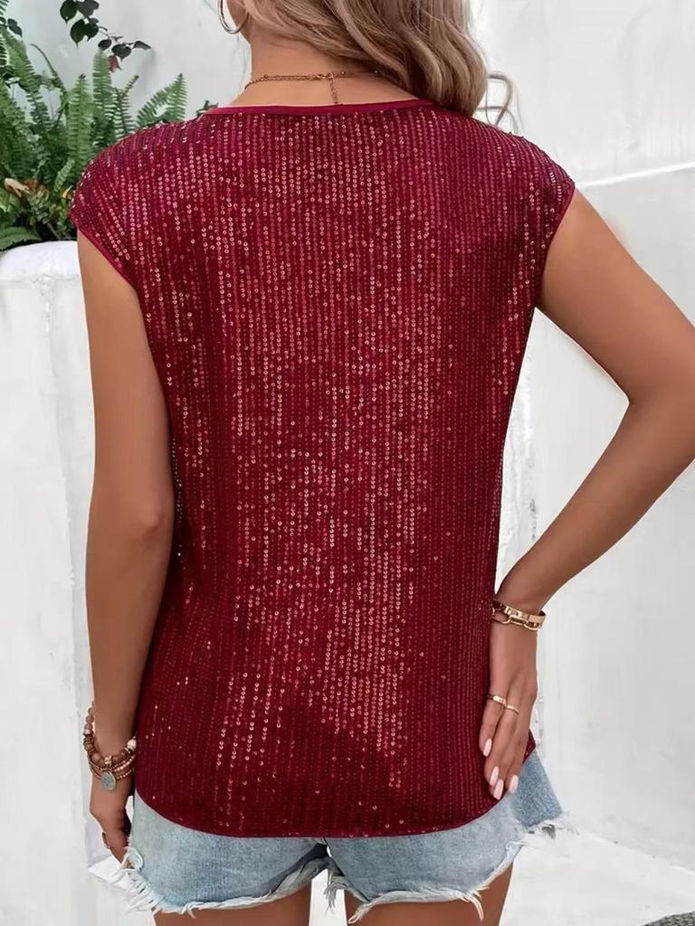European and American Style Sleeveless Sequin Party Top for Women