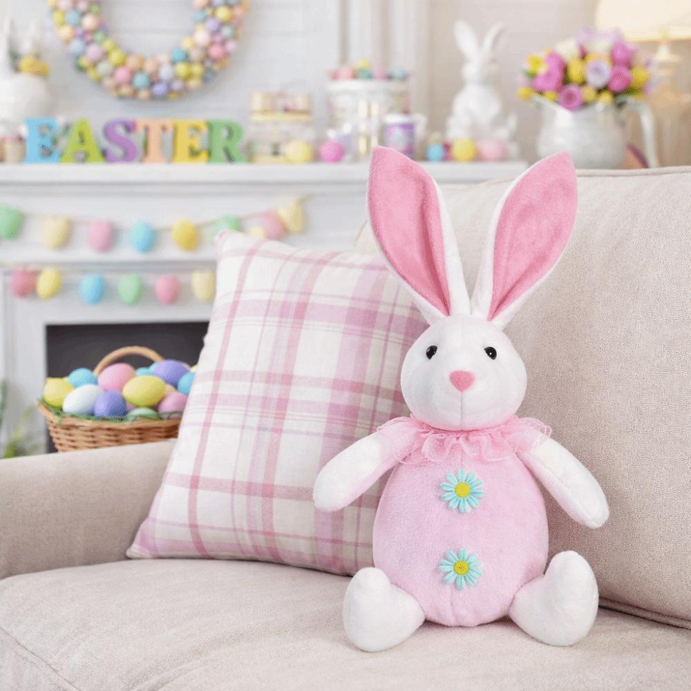 Cartoon LED Easter Bunny Ornament Plush Stuffed Lop Rabbit Glowing Rabbit Doll Handmade Soft Luminous Rabbit Home Decorations