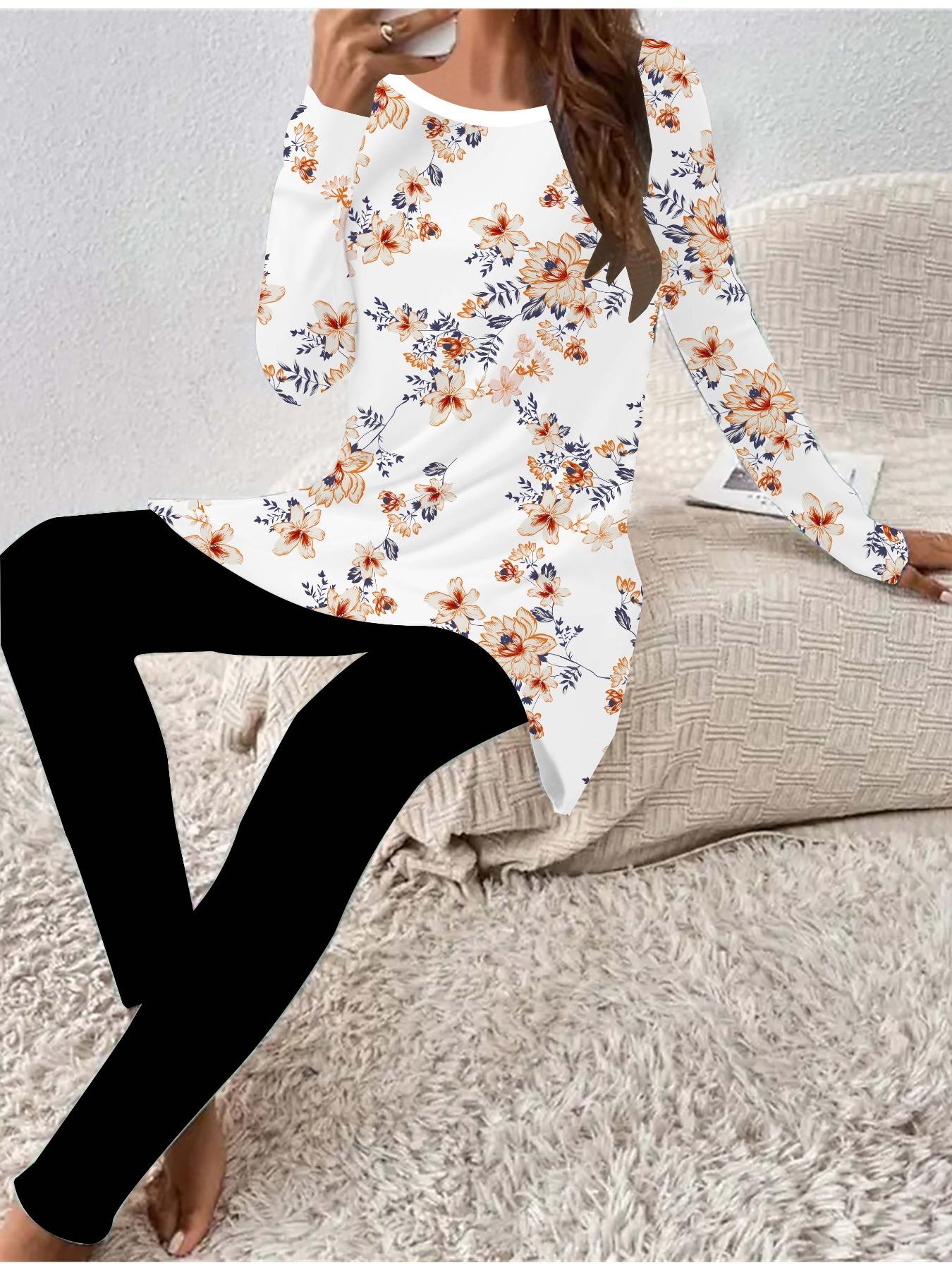

Euro-American Fashion 3D Flower Printed Women s Four-season Long-sleeved T-shirt + Long Pants Two-piece Set. Perfect Gift for New Year & Christmas 8XL жовтий