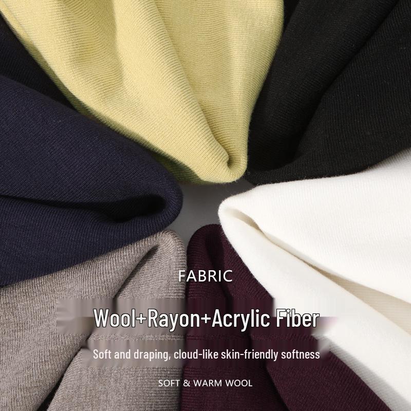 Women's Slimming Semi-High Neck Wool Base Layer T-Shirt - Long Sleeve, Spliced, Versatile Design for Autumn/Winter.