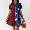 Women's Casual Loose Fit Shirt Dress Button Front Short Sleeve Collar Dress Independence Day Print Summer Dress