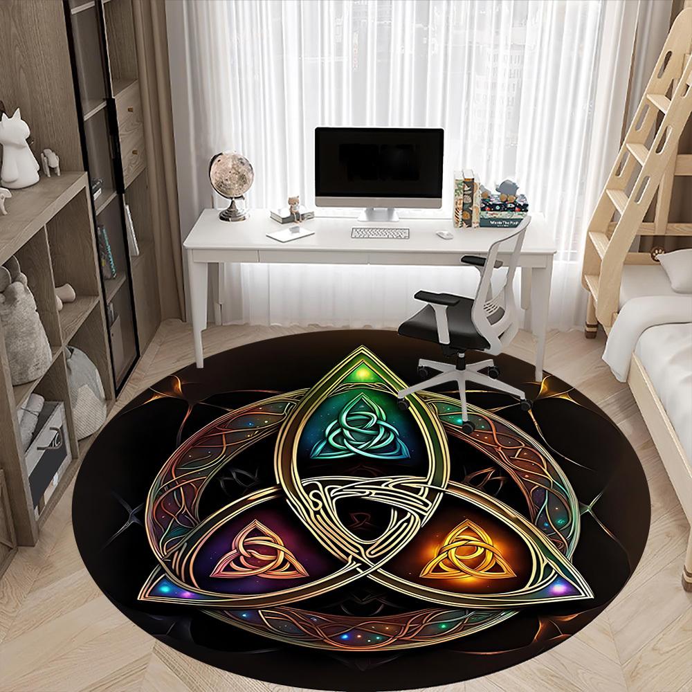 1pc Celtic Knot Office Round Area Rug, Indoor Mat Suitable For Office, Under Office Chairs Bedroom Living Room Home Decor, Room Deco