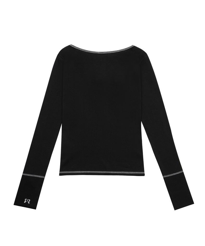 Mileko Stitch Ribbon T-Shirt Black