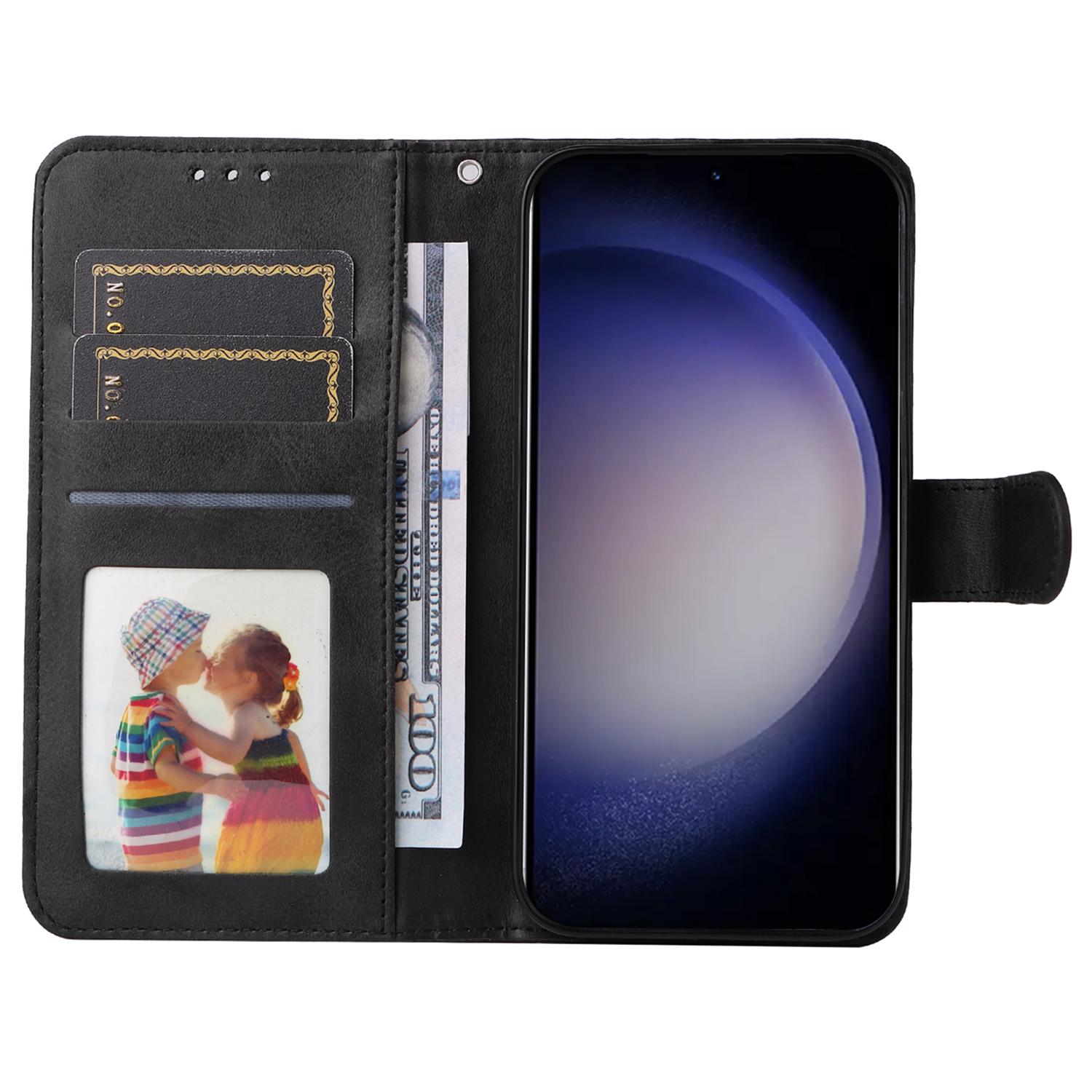 

For Samsung Galaxy S24 Case PU Leather Calf Texture Stand Folio Phone Cover Black