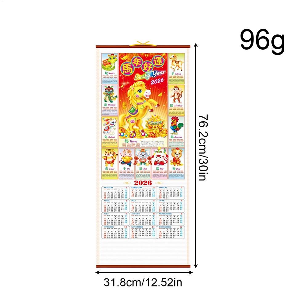 2026 Imitation Weinrebe Hängender Kalender Jahr des Pferdes Chinesischer Kalender Monatsplaner Organizer Aufhängbarer Wandkalender Dekor