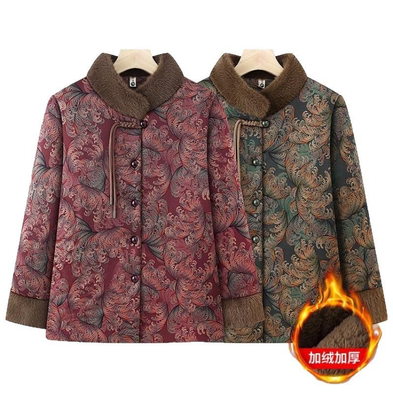 Pack the New Winter Large Size Velvet Thickened Cotton-padded Jacket, Old Lady, Elderly Warm Cotton-padded Jacket