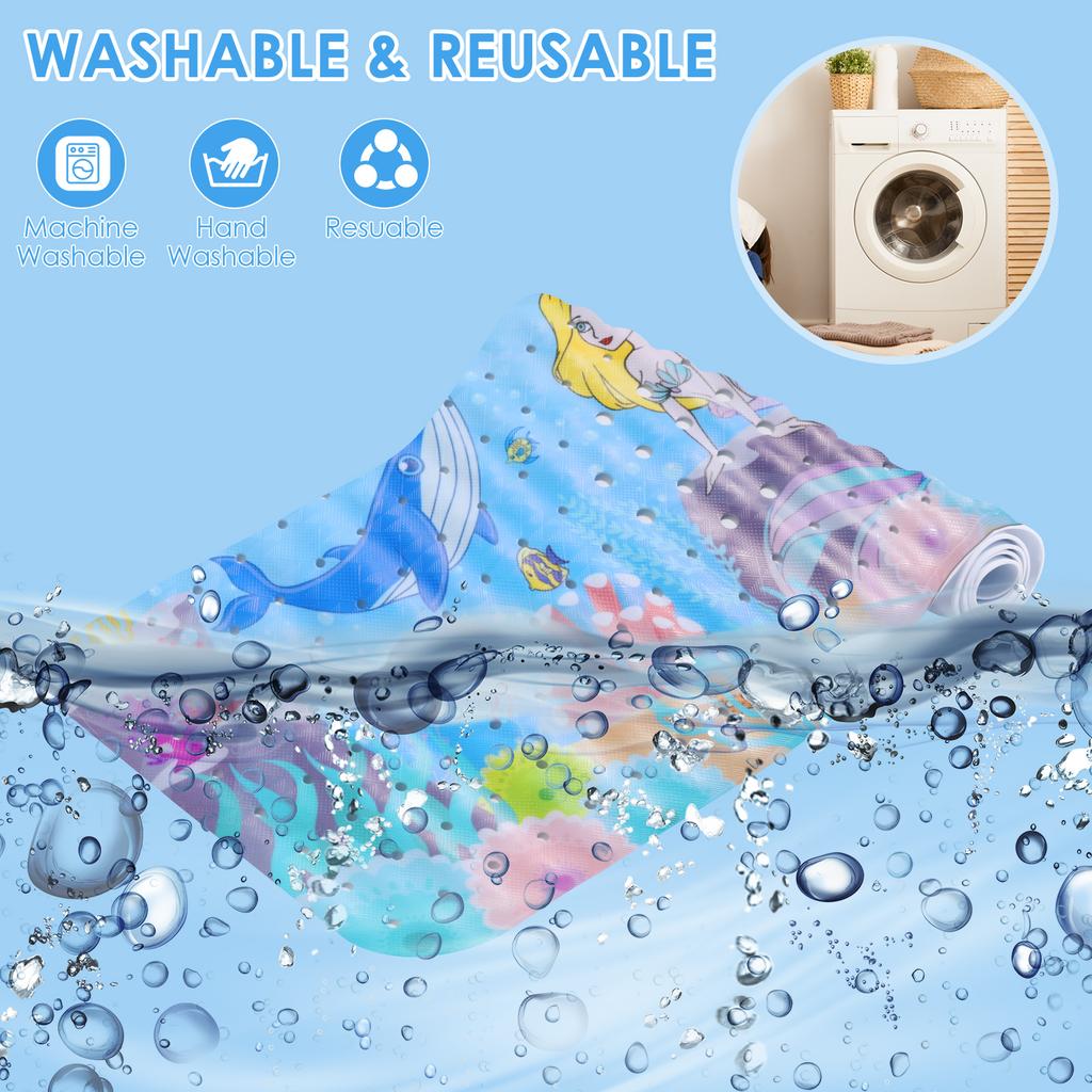 Kids Bath Mat for Tub Non Slip 100x40cm Reusable Cute Cartoon Bathtub Mat Non Slip with Suction Cups for Kids and Adults