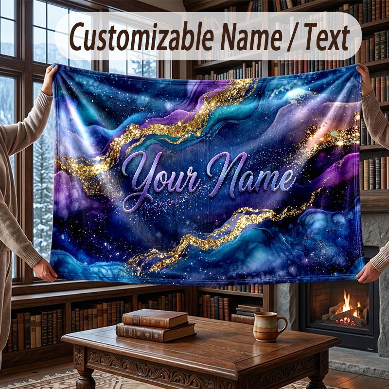 Space Cosmic Theme Throw Blanket Custom Name Text Personalized Blanket Soft Cozy Blanket for Home Sofa Bed