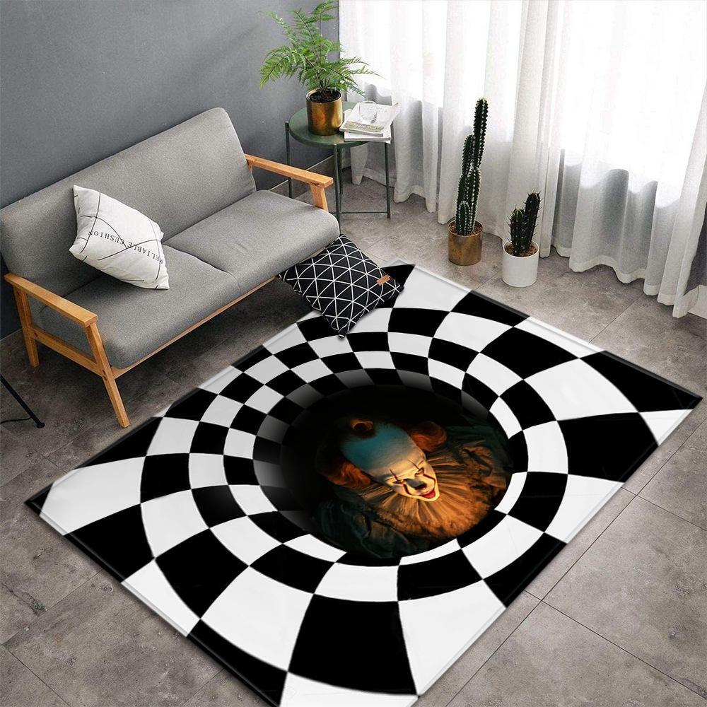 3D Three-Dimensional Large Carpet Door Mat Black And White Vortex Living Room Large Square Floor Mat Non-Slip Foot Mat