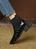Retro patent leather stone pattern Chelsea short boots women's 2025 autumn and winter new British round head thick heel elastic Martin boots