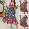 Abito Lungo Boho da Donna Estivo Casual Stampa Floreale Abiti Svolazzanti Manica Corta a Palloncino Scollo Quadrato Abito Midi per Festa in Spiaggia Matrimonio