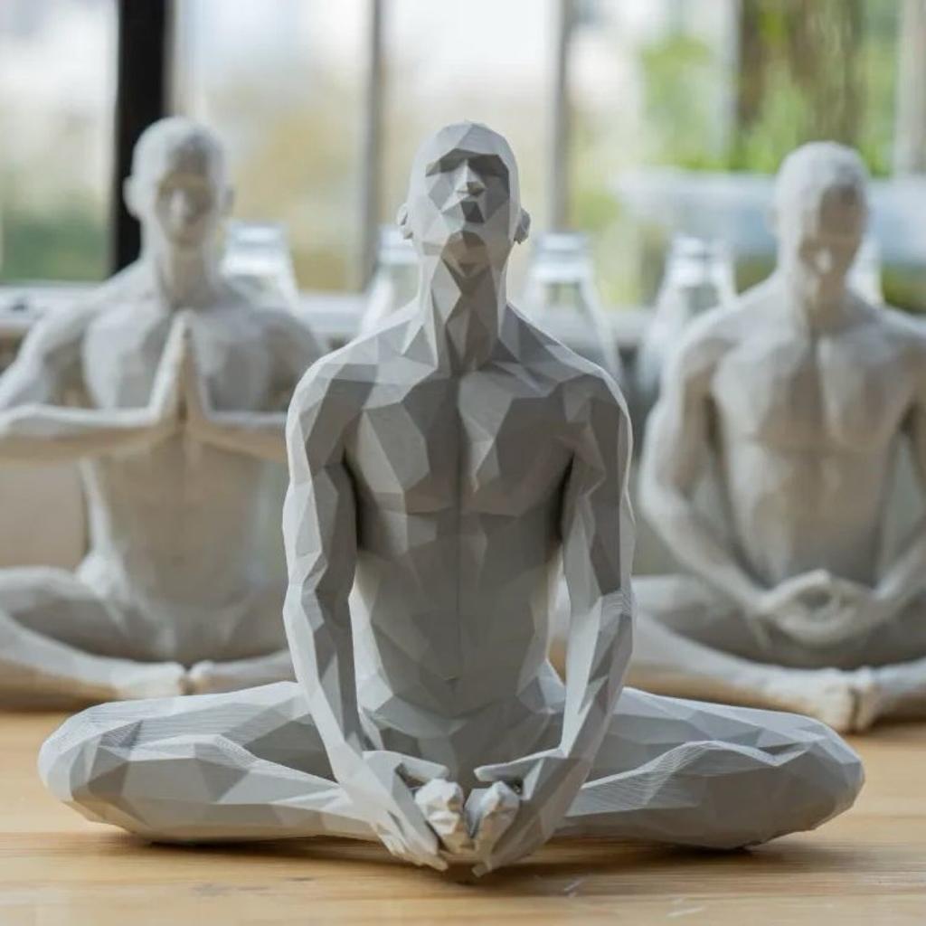3D Yoga Pose Figurine – Male Plastic Desktop Ornament for Home & Office Decor