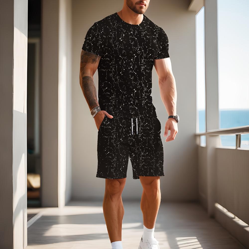 

Fashion Suit Casual Short-sleeved Shorts Suit Men s Sports Two-piece Suit Casual Unisex Sports Clothing S