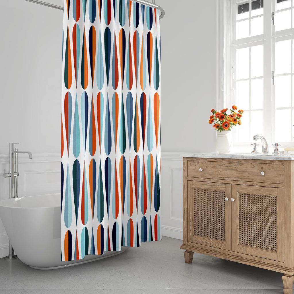 Shower Curtain Mid Century Modern Retro With Drop Shapes In Tones Abstract For All And Purposes Waterproof Polyester Fabric