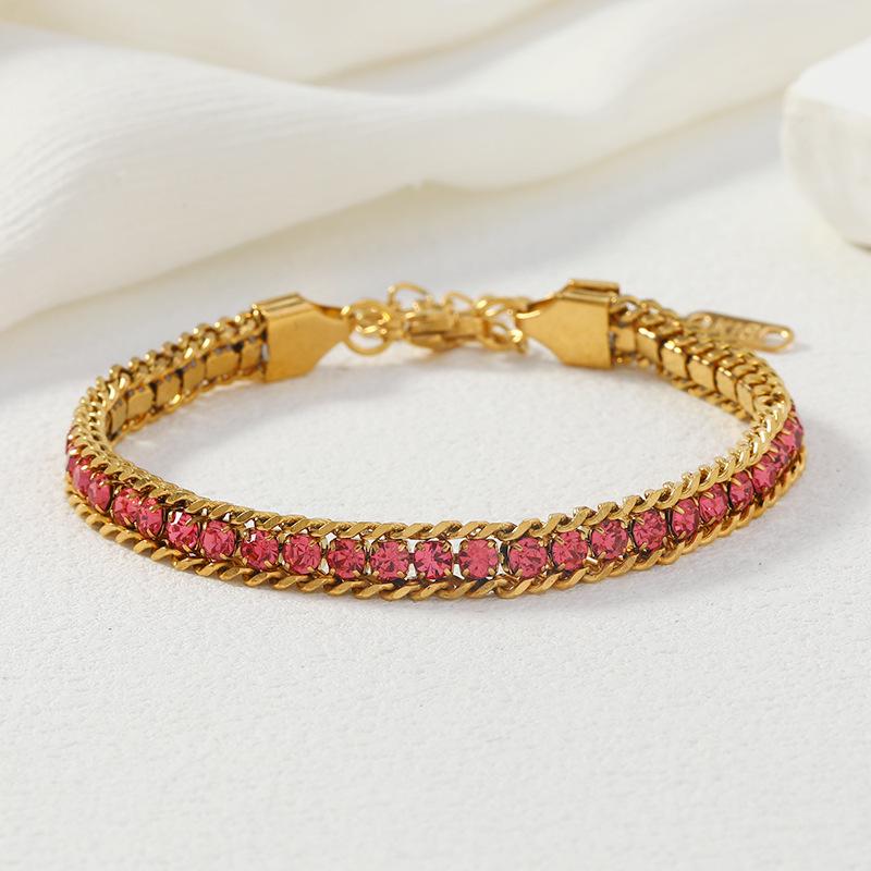 Gold-Plated Rhinestone Ladies  Bracelet - Stainless Steel Jewelry