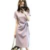 French Skirt Women's New Summer Dress Summer New Purple Short-sleeved Split Fork Medium and Long