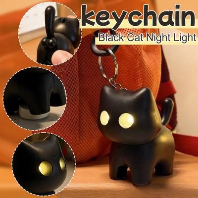 Portachiavi con luce notturna a LED, divertente gatto nero