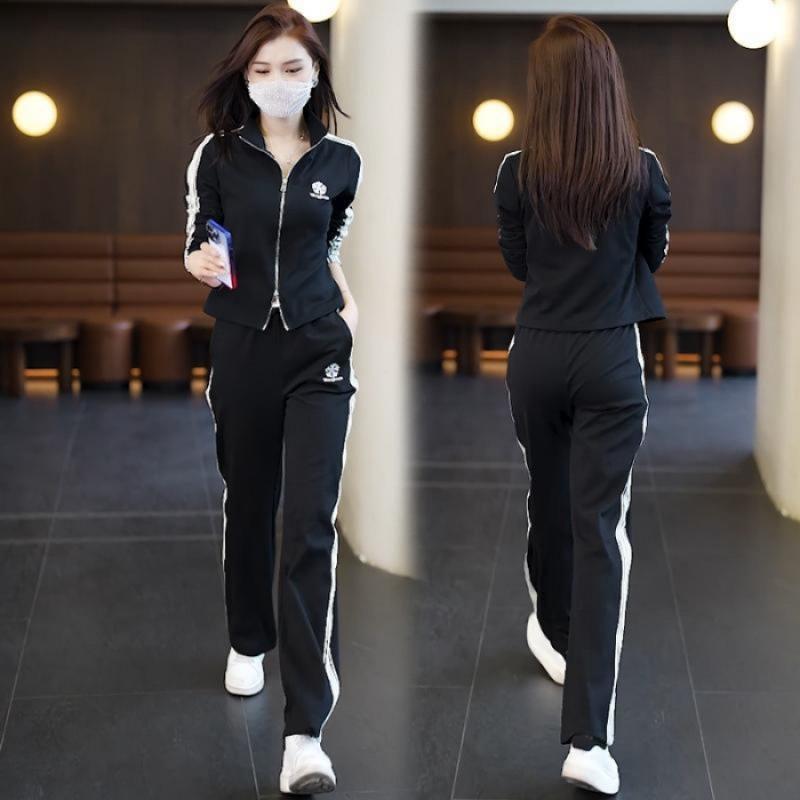 

Спортивная одежда, Повседневный комплект, Женская осенняя одежда, Худи с воротником-стойкой, Стильный и молодежный комплект из трех предметов M