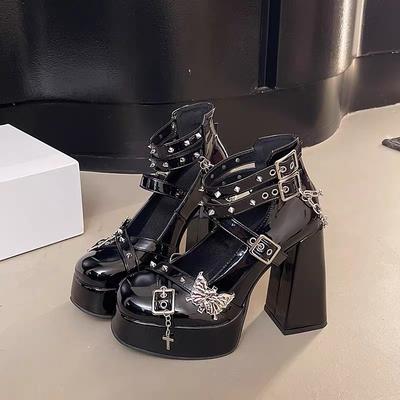 Chaussures à Talons Hauts pour Femmes Mode Plateforme Mary Janes Cuir Verni Talons Hauts Chaussures Simples Chaussures Sweet Lolita Escarpins Punk Gothiques