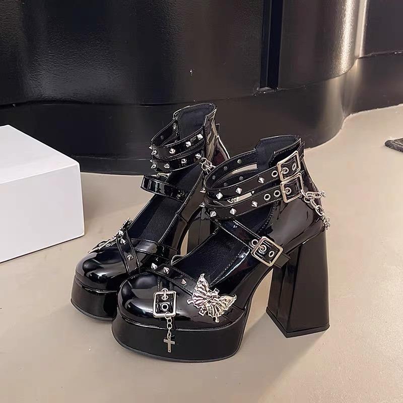 Fashion Women's High Heel Shoes Fashion Platform Mary Janes Lacquer Leather High Heels Single Shoes Sweet Lolita Shoes Punk Gothic Pumps