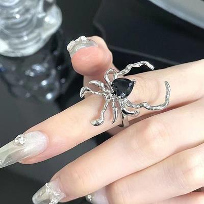Irregular Spider Webs Zircon Opening Ring Women Crystal Dark Rings Hip Hop Fashion Party Finger Jewelry