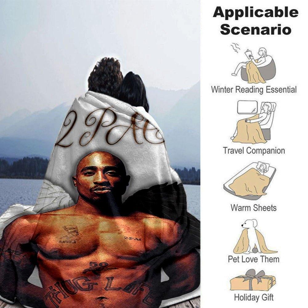 1pc 2Pac Hip Hop Blanket Soft Lightweight All Season Multi Purpose Throw for Sofa, Bed, Office & Picnics, French Style with Iconic Album Art & Quotes