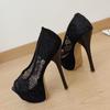 Pesstwei Women High Stiletto Heels Fashion Lace Mesh Peep Toe Platform Pumps  WEDDING Party Stripper Shoes