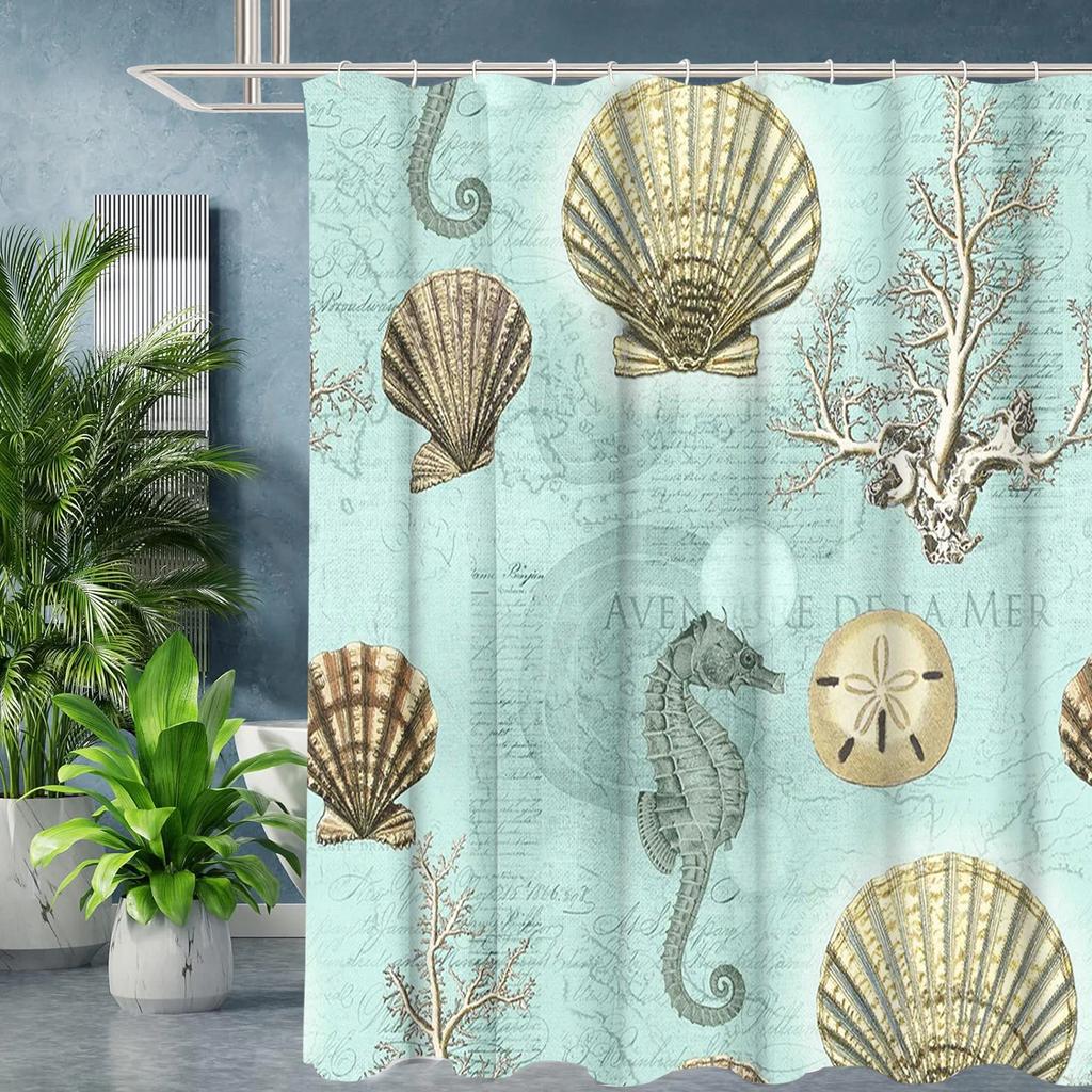 Sea bottom creature shell water plant Bathing Curtain Bathroom Shower Curtain Waterproof With 12 Hooks Home Deco