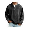 Men's Long Sleeve Pullover Shirt, Loose Fit Polyester Solid Color Rounded Collar Shirt with Button Detail, Casual All Season Top