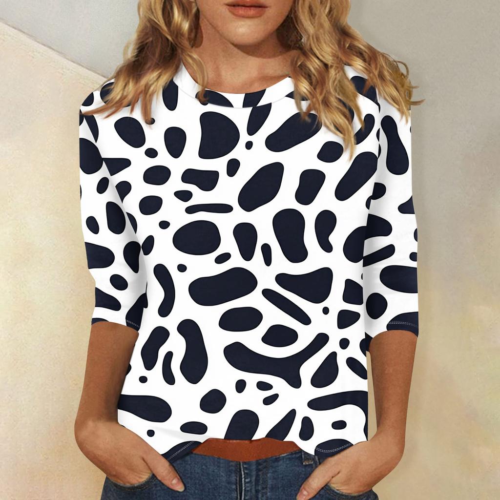 Women's fashion casual print round neck top