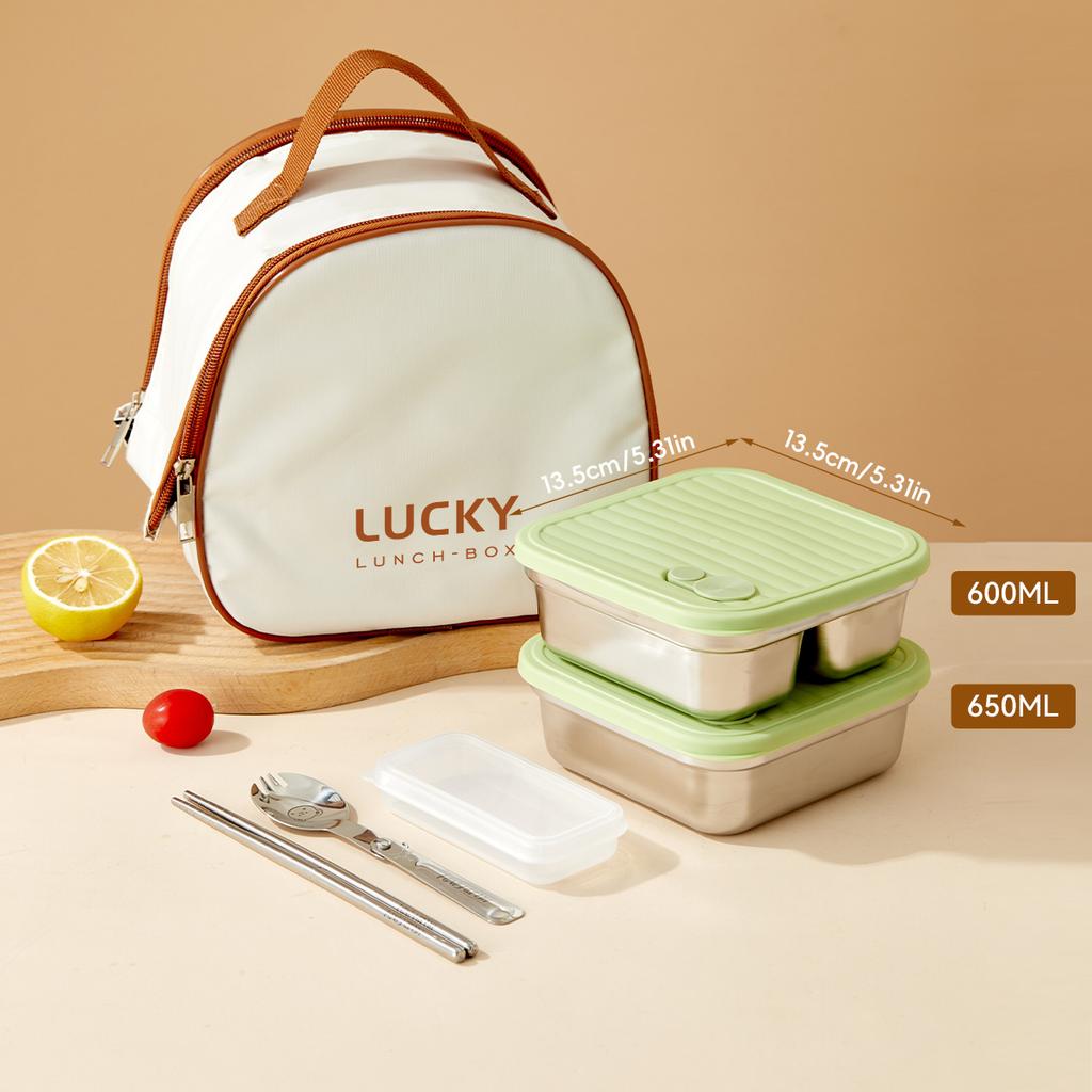 WORTHBUY 304 Stainless Steel Square Bento Lunch Box For  Kids Students Reusable Sealed Leak-proof Cold And Hot Food Container