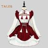 Cosplay Dress Lolita Maid Style Role Play Dress Hollow Out Shirring Contrast Color Tassel Bow Decor Pleated A-line Mini Dress New Year Party Costume