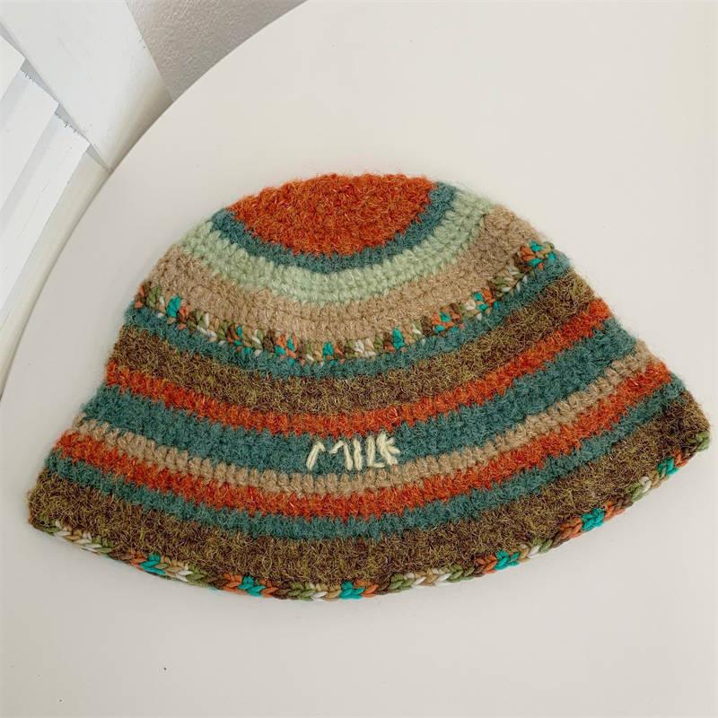Unique Design Minimalist Knit Cap For Face Slimming And Protection In Pink And Orange зелёный