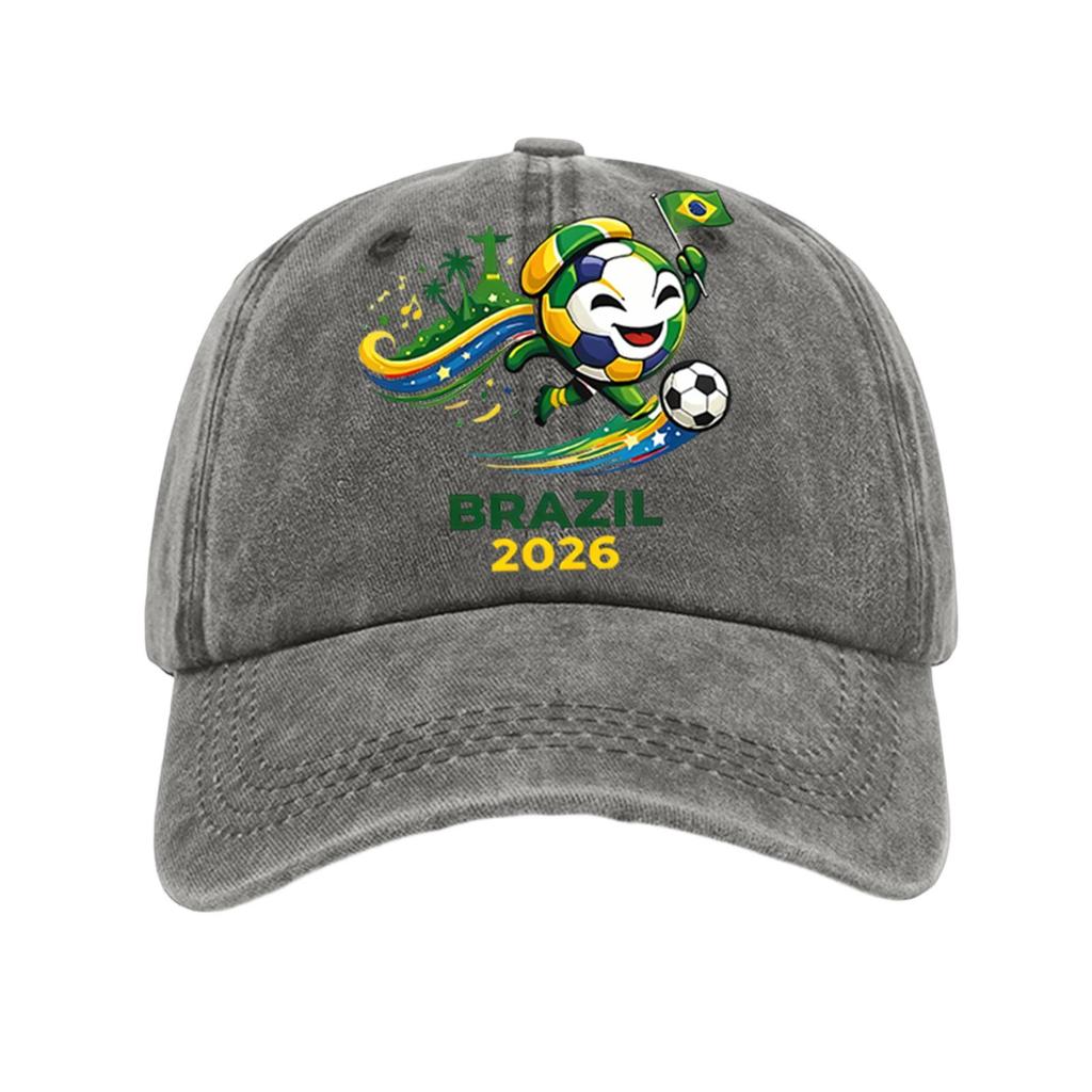 Unisex Vintage Washed Baseball Cap Soccer Fan Hat Embroidered Brazil 2026 Logo Adjustable Strap Back Supporter Headwear