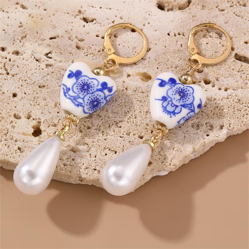 Heart Resin Plastic Earrings Vintage Chinese Design Women Decoration Fashion