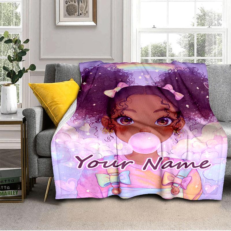 1PC Custom Name Fantasy Bubble Gum Dreams Flannel blankets Patterns Throw Blanket All-Season Soft Gift for Couch, Bed, Camping gifts