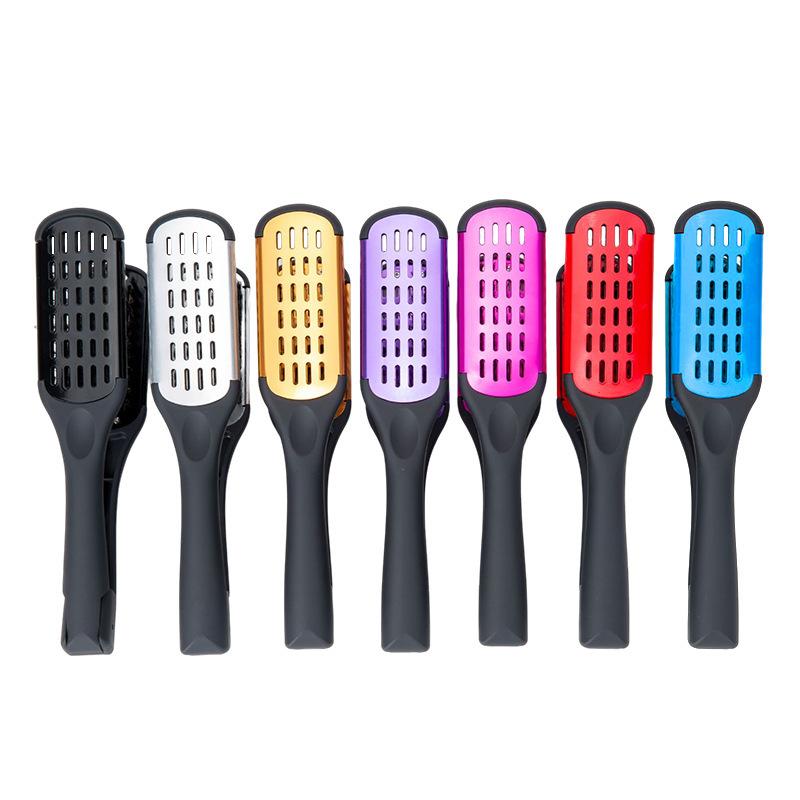 Hairdressing Straightener Nylon Hair Straightening Double Brushes V Shape Comb Clamp Not Hurt Styling Tools DIY Home