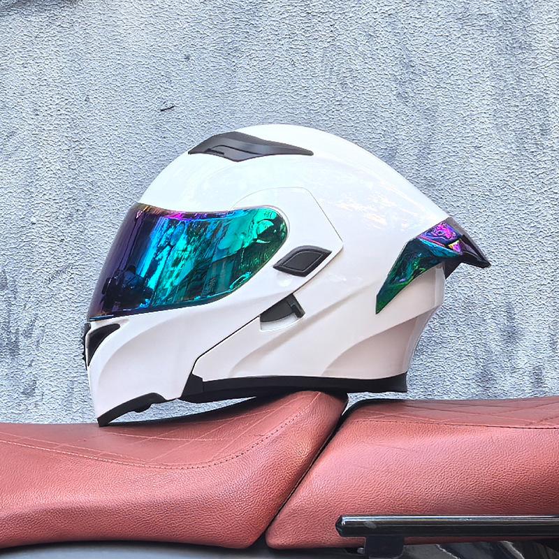 Motorcycle Helmet Peeling Helmet Double Lens Big Tail Locomotive Racing Helmet Running Helmet Men and Women Keep Warm In Winter
