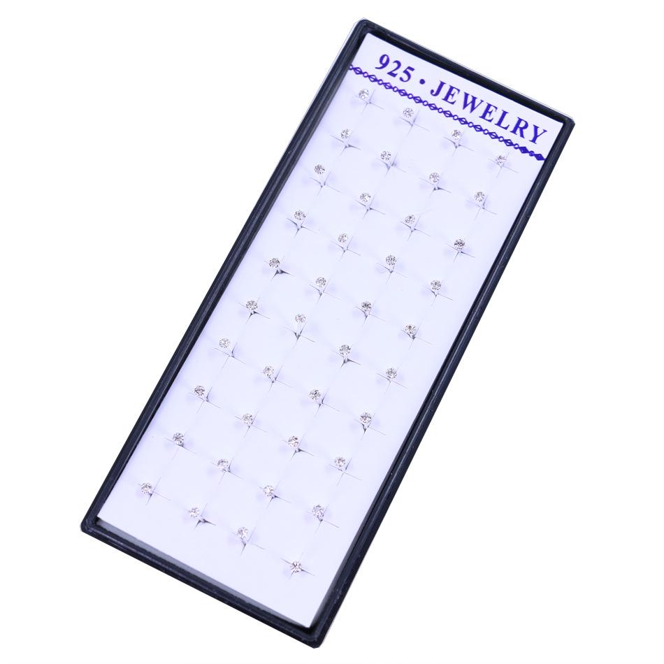 Boxed Copper-Plated Imitation Silver 2mm Rhinestone Stud Earrings in Korean Style (20 Pairs)