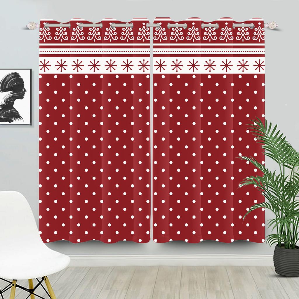 Christmas Home Window Curtains Red White Festive Printed Living Room Bedroom Holiday Decor Drapes Curtain With Grommet Polyester Ideal For Area