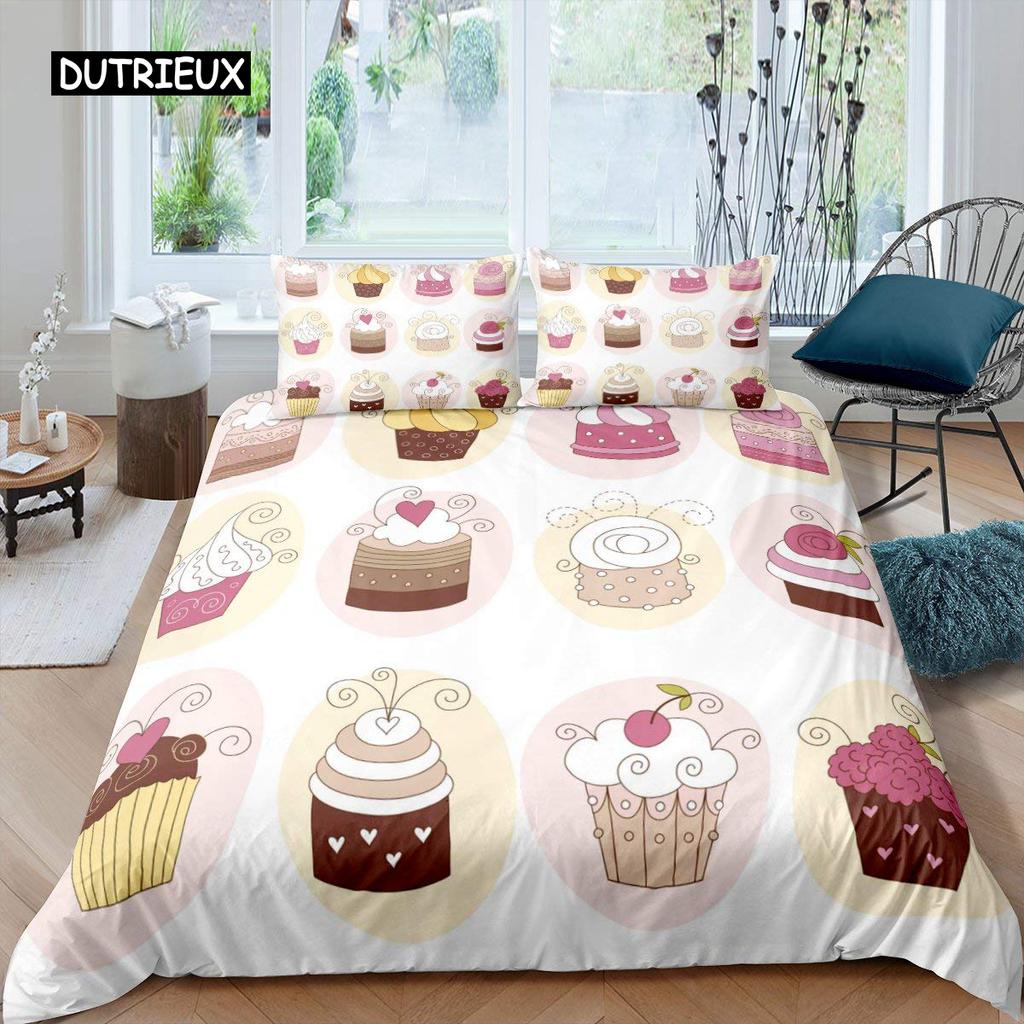 Kreskówkowy Król Królowa Poszwa na Kołdrę Deser Babeczka Lody Zestaw Pościeli Dziecko Szczęśliwe Urodziny Poliestrowa Poszwa na Kołdrę Prezenty dla Dzieci