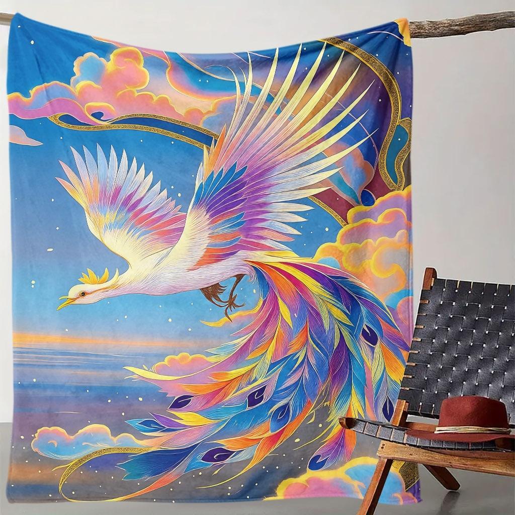 1pc Comfortable Dreamy Phoenix Flying Theme Flannel Blanket | Soft Breathable Polyester, Perfect Gift for All Seasons, Mach