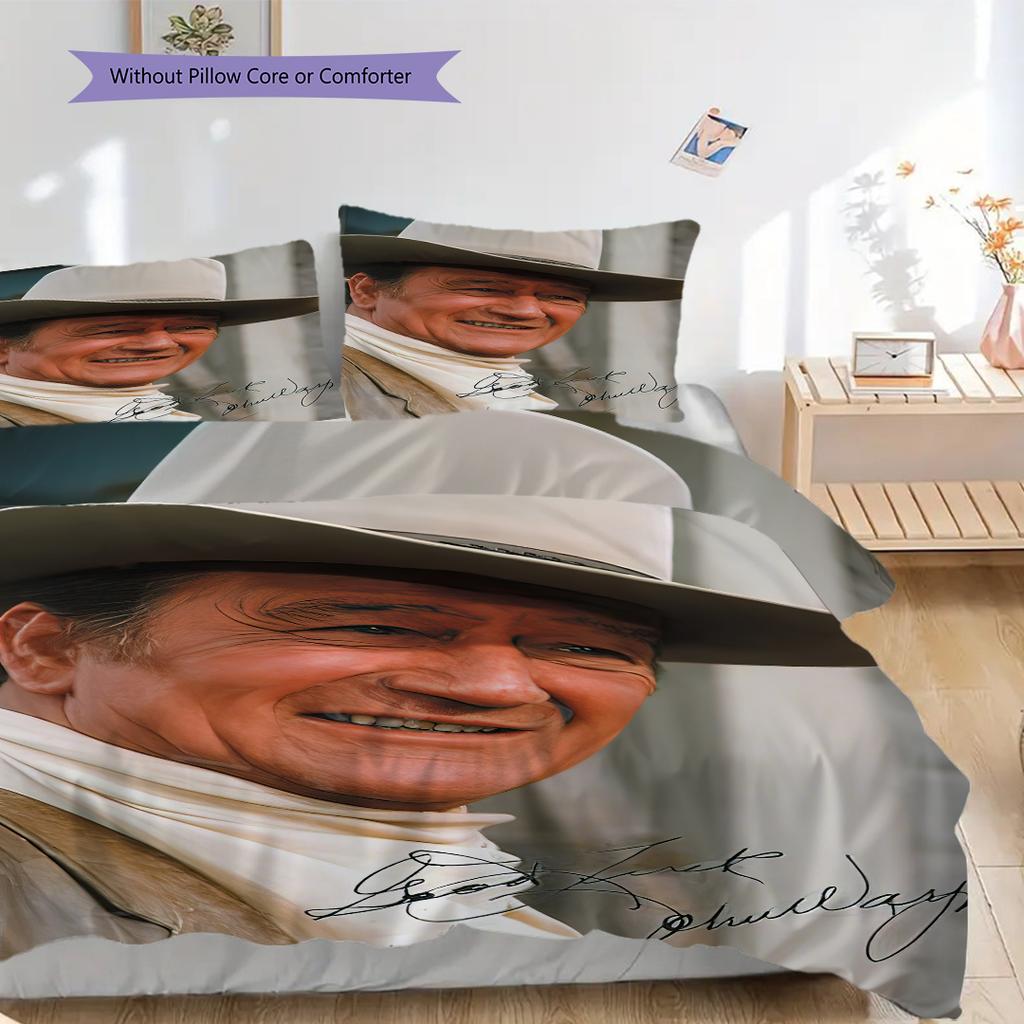 John Wayne's iconic cowboy hat bedding, duvet cover, pillowcase, home decoration, birthday gift (1 * duvet cover+2 * pillowcase, coreless)