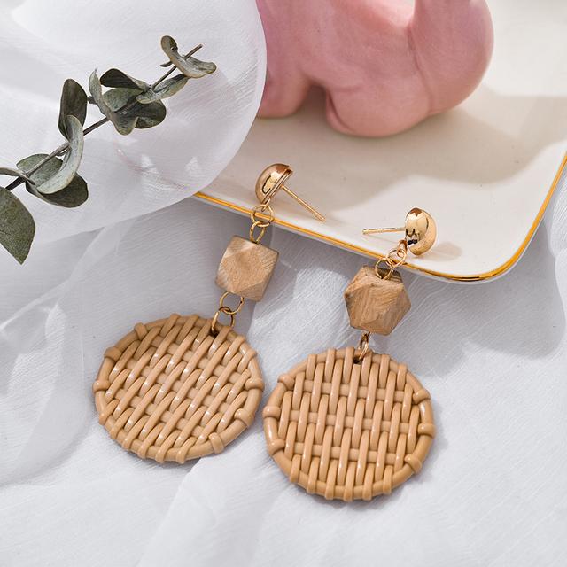 Korea Bohemia Handmade Geometric Drop Earrings For Women Imitation Rattan Straw Weave Knit Vine Earring Vacation Party Jewelry